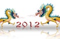 Dragons fly with 2012 on glaze background