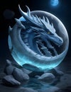 white dragon magic water under full moon and blue gem