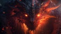 Dragons head with glowing eyes and fire created with Generative AI. Big dangerous creature. Royalty Free Stock Photo