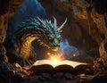 Dragons Lore - Ancient Dragon Reading a Magical Book Royalty Free Stock Photo