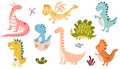 Dragons Set. Cute Colorful Little Dinosaurs in a cartoon Scandinavian style. Royalty Free Stock Photo