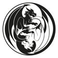 Dragons in Yin and yang circle - Dragon symbol, black and white illustration vector Royalty Free Stock Photo