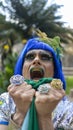 Dragqueen in her green and yellow outfit and makeup Royalty Free Stock Photo