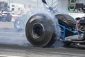 Dragster burnout on the track