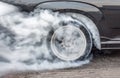 Dragster Car Burn Out Rear Tyre With Smoke Royalty Free Stock Photo