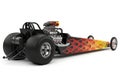 A dragster with a streamlined design features an elongated chassis and prominent Royalty Free Stock Photo