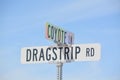 Dragstrip Rd Sign and Coyote Ln Sign in Goodyear, Maricopa County, Arizona USA Royalty Free Stock Photo