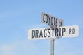 Dragstrip Rd Sign and Coyote Ln Sign in Goodyear, Maricopa County, Arizona USA