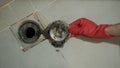 Drain cleaning. Clogged and dirty sewer pipes floor drain