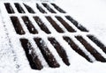 Drain grate covered with snow Royalty Free Stock Photo