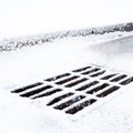 Drain grate covered with snow Royalty Free Stock Photo