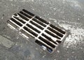 Drain grate on the road Royalty Free Stock Photo