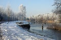 Drainage channel in wintertime Royalty Free Stock Photo