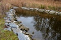 Drainage of drainage water from the bottom of the dam dam or pond through the upper safety overflow water overflow determines the