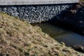 Drainage drainage reclamation channel is an outdated way to lower groundwater levels. dikes of gray stones. supplies water to irri Royalty Free Stock Photo