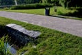 Drainage drainage reclamation channel is an outdated way to lower groundwater levels. dikes of gray stones. supplies water to irri Royalty Free Stock Photo