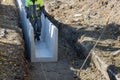 Drainage road work by installing precast u-shape concrete drain