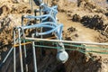 drainage system for pumping out groundwater out of the ground. Water pumping station. A set of interconnected pipes for pumping