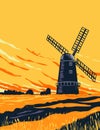 Drainage Windmill in Norwich in the Norfolk Broads Within the Broads National Park England UK Art Deco WPA Poster Art Royalty Free Stock Photo