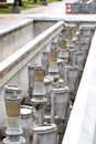 Drained hydraulic systems and lamps closeup