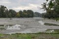 Drained pond. Lake without water. Water scarcity. Royalty Free Stock Photo