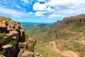 The famous Sani mountain pass dirt road with many tight curves connecting Lesotho and South Africa Royalty Free Stock Photo