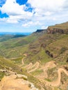 The famous Sani mountain pass dirt road with many tight curves connecting Lesotho and South Africa