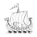 Drakkar ship. Vector illustration of a sketch viking, scandinavian warship with a dragons head Royalty Free Stock Photo