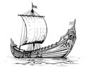 Drakkar Viking ship. Medieval military boat with sails Royalty Free Stock Photo