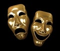 Golden Drama and Comedy Masks Royalty Free Stock Photo