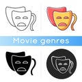 Drama icon. Linear black and RGB color styles. Serious film and TV production. Common movie genre, classic theater