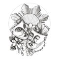 Drama Mask Hibiscus Sampaguita Flower Philippine Sun Tattoo