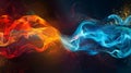Dramatic abstract illustration of fire and ice elements colliding, energy and colors Royalty Free Stock Photo