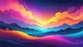 Dramatic abstract landscape with vibrant colorful clouds over silhouetted mountains and rolling hills under a starry Royalty Free Stock Photo