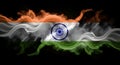 Dramatic abstract smoke and fire effect forming the Indian tricolor flag and Ashoka Chakra on a solid black background Royalty Free Stock Photo