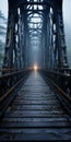 Dramatic Adventure: Railway Bridge In The Fog Royalty Free Stock Photo