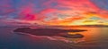 Dramatic colourful sunrise over Lobos island, Corralejo, Fuerteventura