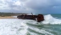 Dramatic Aerial View of a Beached Shipwreck Royalty Free Stock Photo