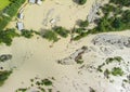 Dramatic aerial view of flooded garden