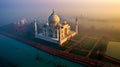 Dramatic Aerial View of the Taj Mahal in India - Generative AI