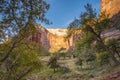 dramatic and amazing rock formations, canyons in Zion national Park in Utah during autumn. Royalty Free Stock Photo