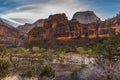 dramatic and amazing rock formations, canyons in Zion national Park in Utah during autumn. Royalty Free Stock Photo