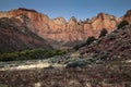 dramatic and amazing rock formations, canyons in Zion national Park in Utah during autumn. Royalty Free Stock Photo