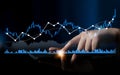 Dramatic Analysis of Data Trends with a Close-Up View of a Hand Interacting with a Digital Tablet Displaying Financial Royalty Free Stock Photo