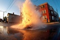 dramatic angle of water shooting up from fire hydrant