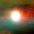 Dramatic apocalyptic background - sun eclipse, red sunset, dark green sky Royalty Free Stock Photo