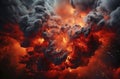 Dramatic apocalyptic volcanic eruption with fiery clouds and ash