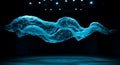 Floating plastic wave sculpture glows blue in darkness Royalty Free Stock Photo