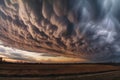 Dramatic asperatus clouds in the sky created with generative AI technology Royalty Free Stock Photo