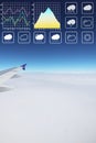 Dramatic atmosphere panorama image of buautiful cloudscape aerial view form aircraft with graph and chart presentation weather Royalty Free Stock Photo